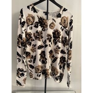 George Floral Button Front Cardigan Sz 2XL Cream Brown‎ Cottagecore Soft Knit